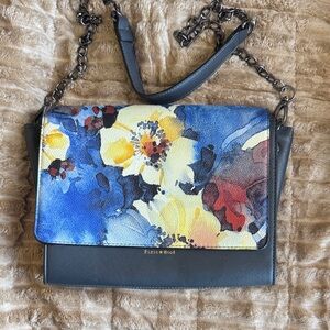 Floral Blue and Yellow Crossbody Vegan Leather Pixie Mood Bag